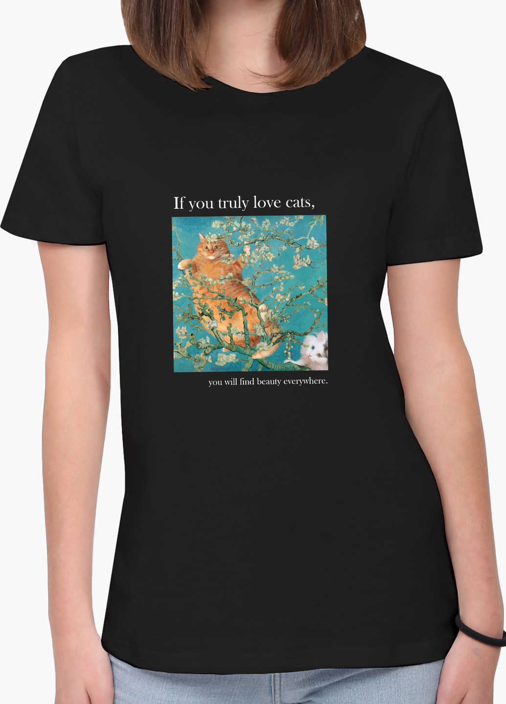 Черная демисезон футболка женская кот винсент ван гог (vincent van gogh cat) (8976-2963) xxl MobiPrint