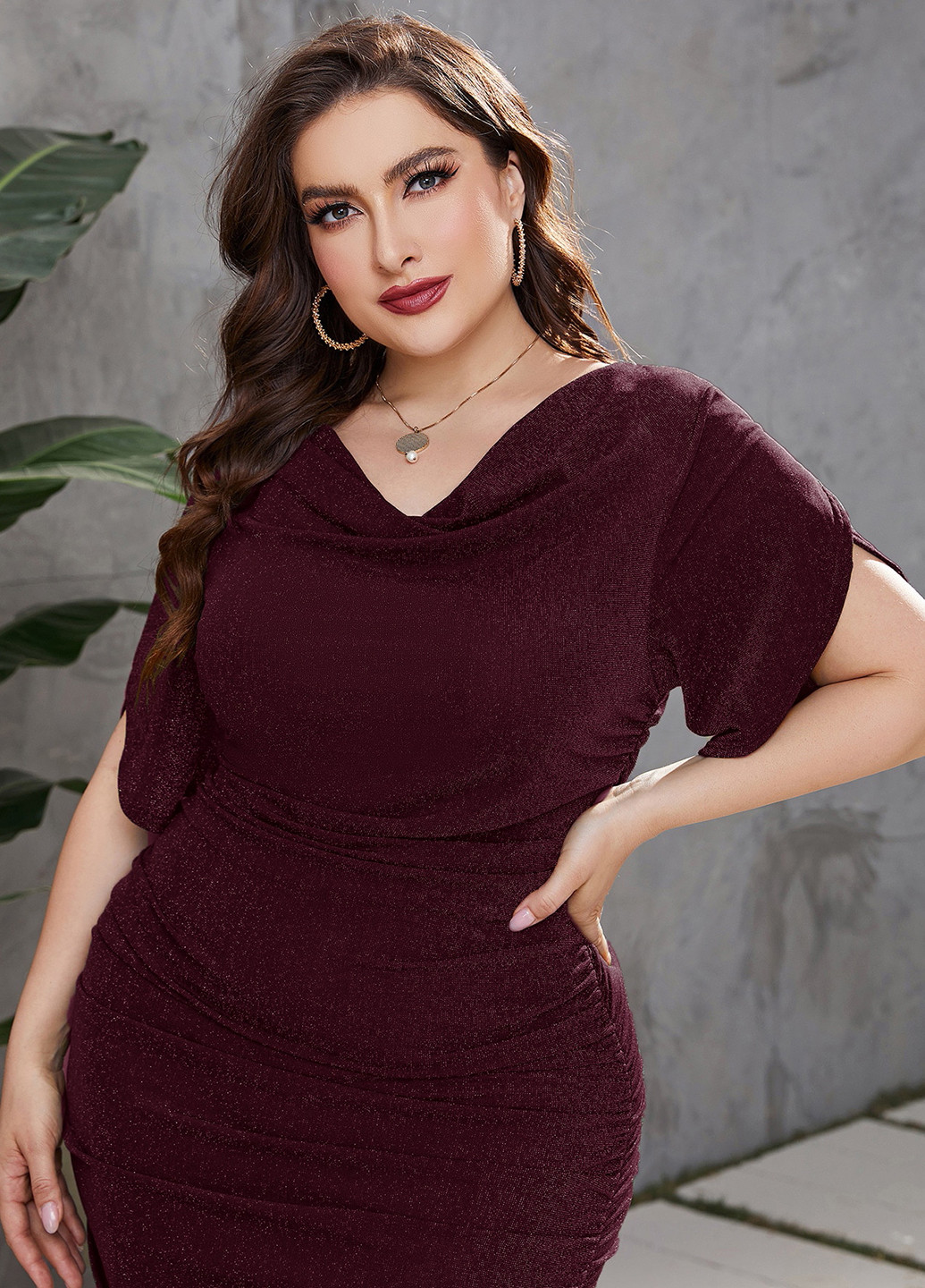 Бордовое вечернее платье SHEIN меланжевое