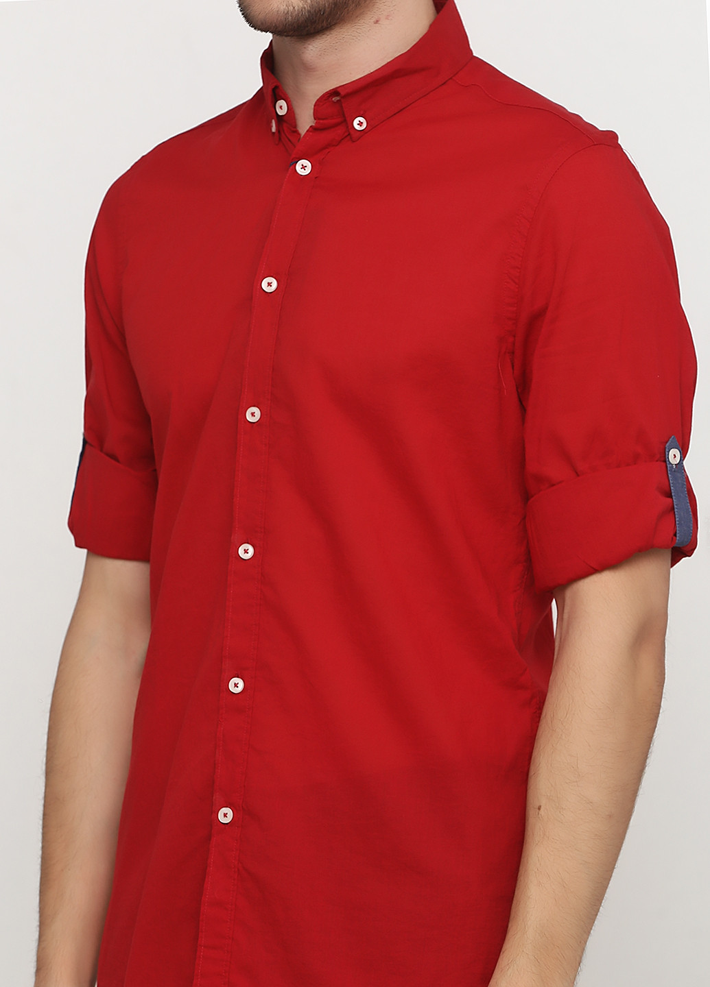 Красная кэжуал рубашка однотонная Zara с длинным рукавом