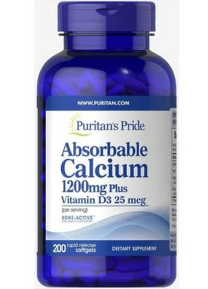 Кальцій і вітамін Д3 Puritan's Pride Absorbable Calcium 1200 mg with Vitamin D3 1000 IU 200 Softgels Puritans Pride (254968698)