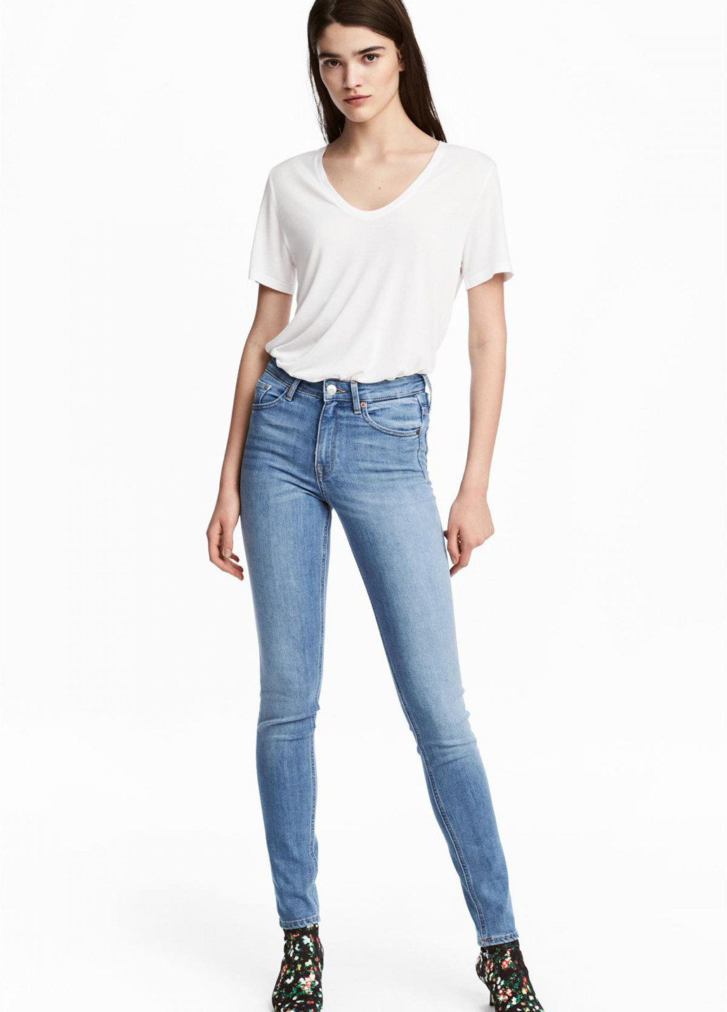 Голубые демисезонные укороченные, скинни джинсы H&M