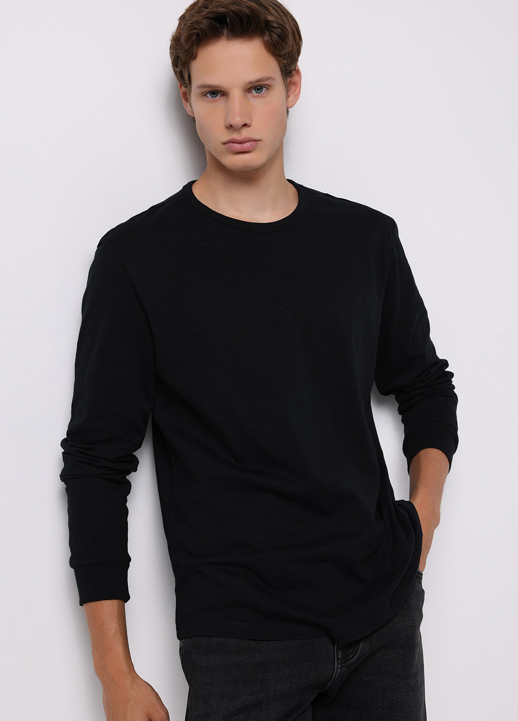 Лонгслів Colin's однотонний чорний кежуали бавовна, трикотаж