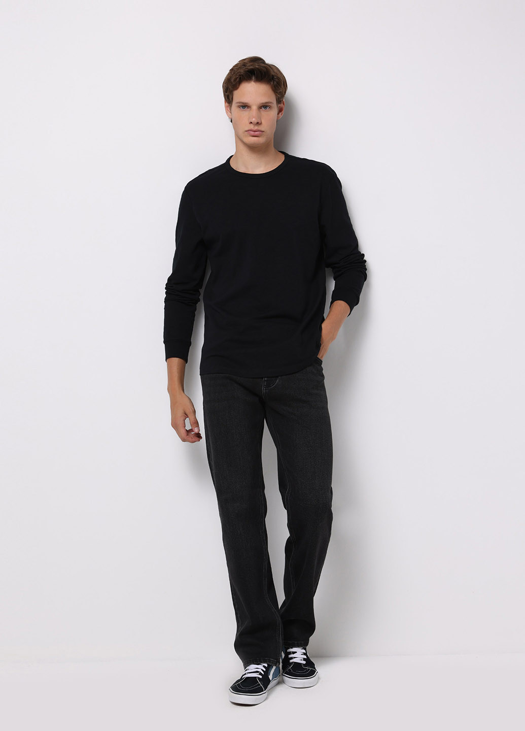 Лонгслів Colin's однотонний чорний кежуали бавовна, трикотаж