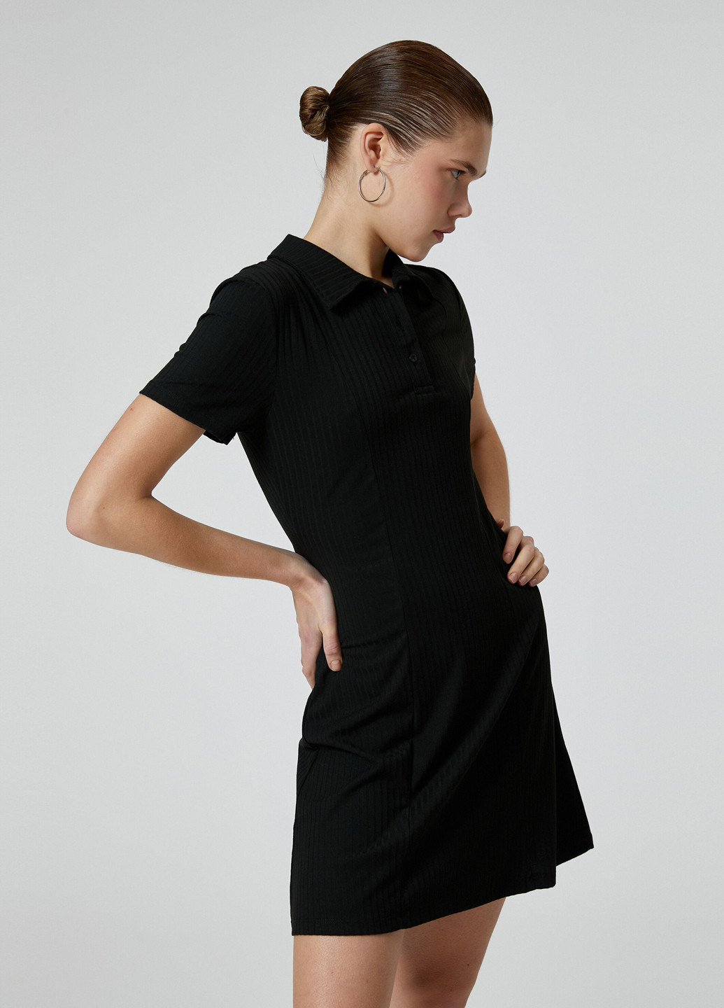 Черное кэжуал платье поло KOTON однотонное
