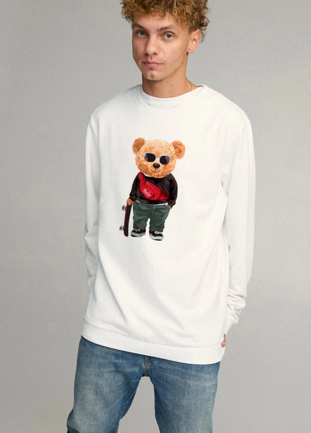Білий світшот чоловічий oversize /no flis/ YAPPI малюнок (251791308)
