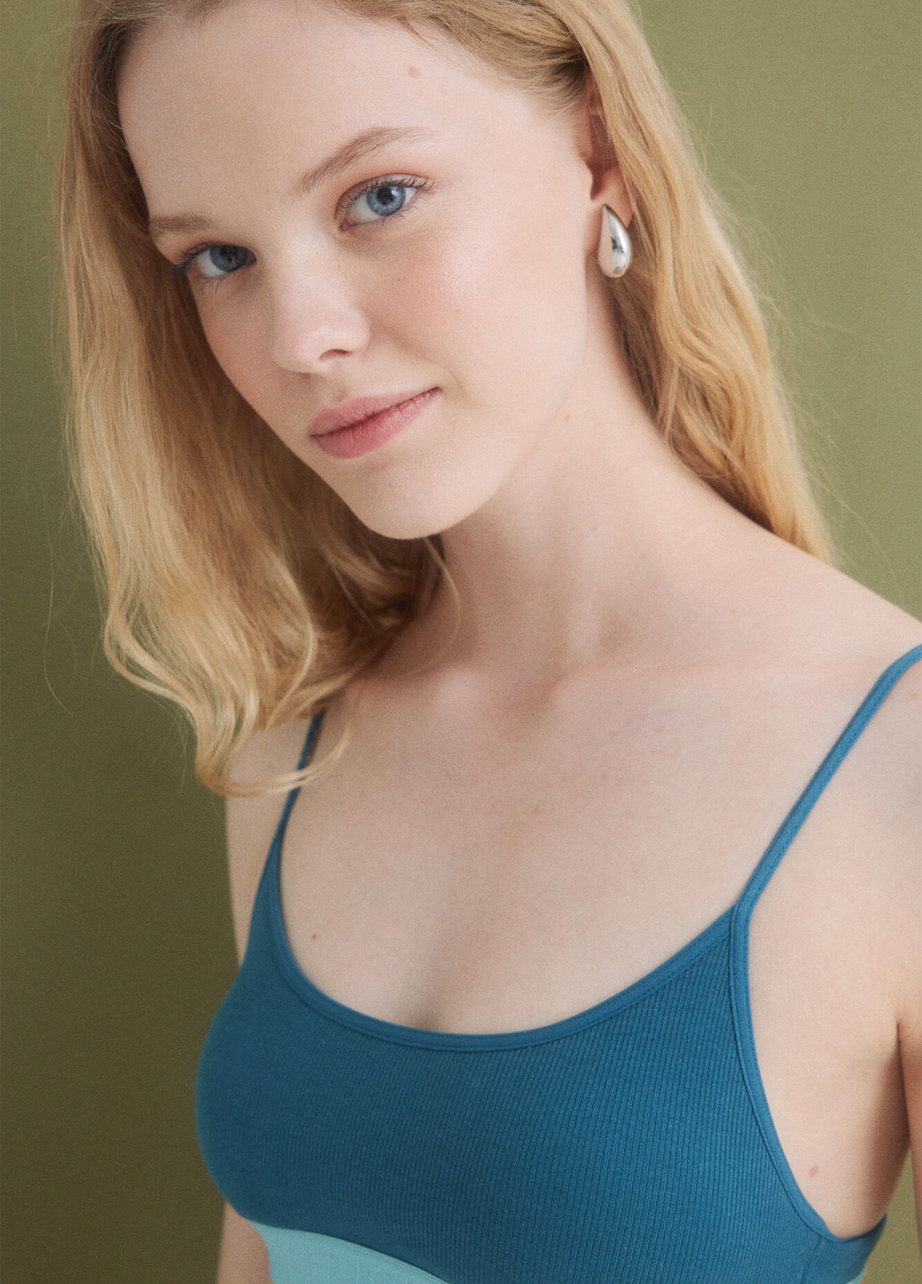 Бирюзовый топ бюстгальтер Hi&Bye без косточек хлопок