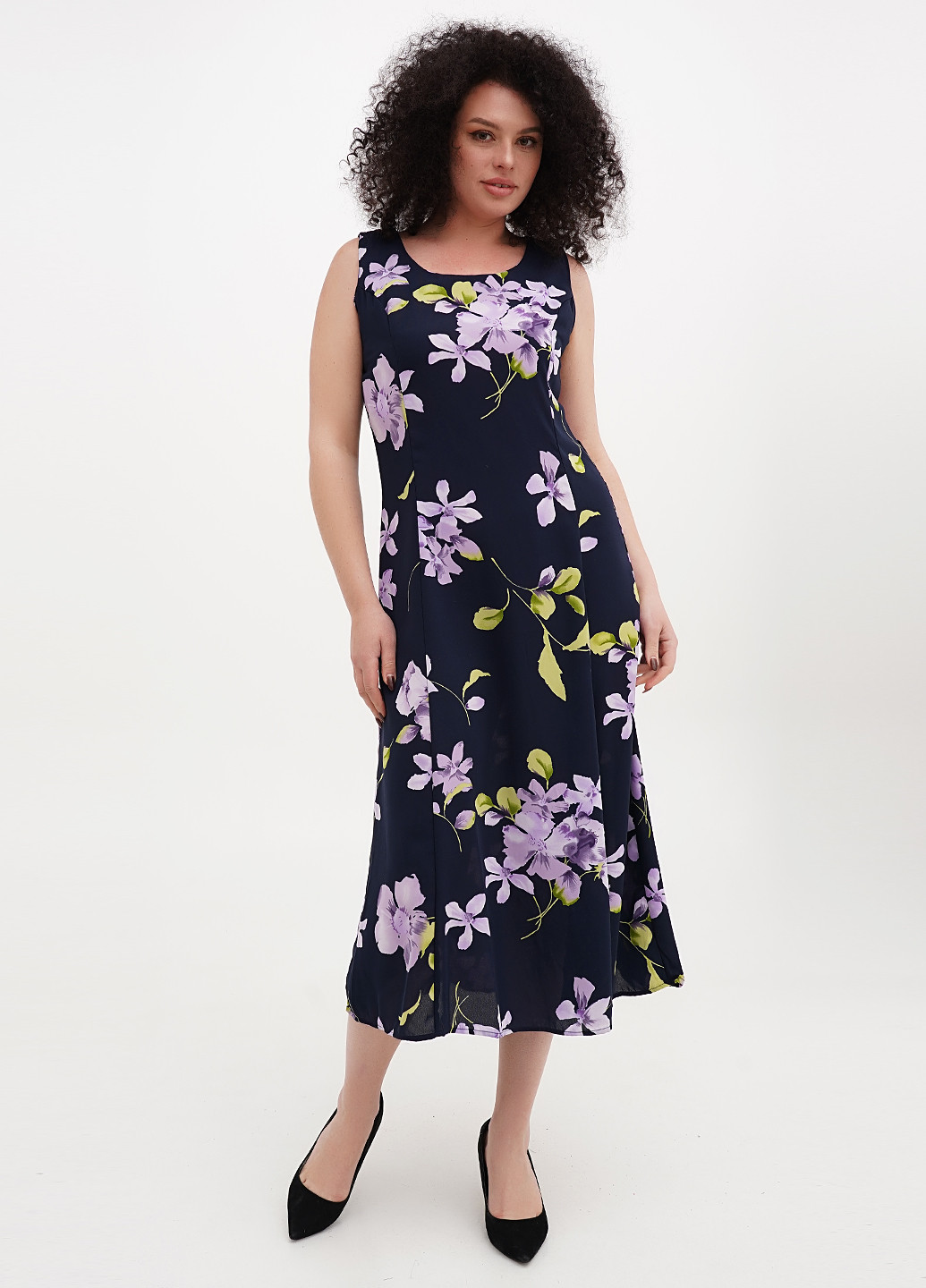 Темно-синее кэжуал платье а-силуэт Premier с цветочным принтом