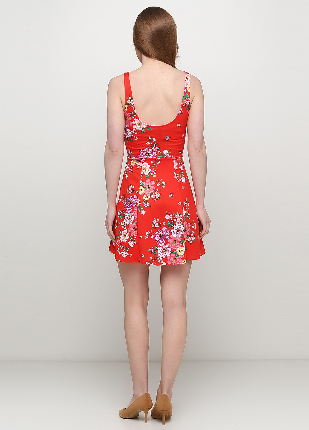 Красное кэжуал платье клеш H&M с цветочным принтом