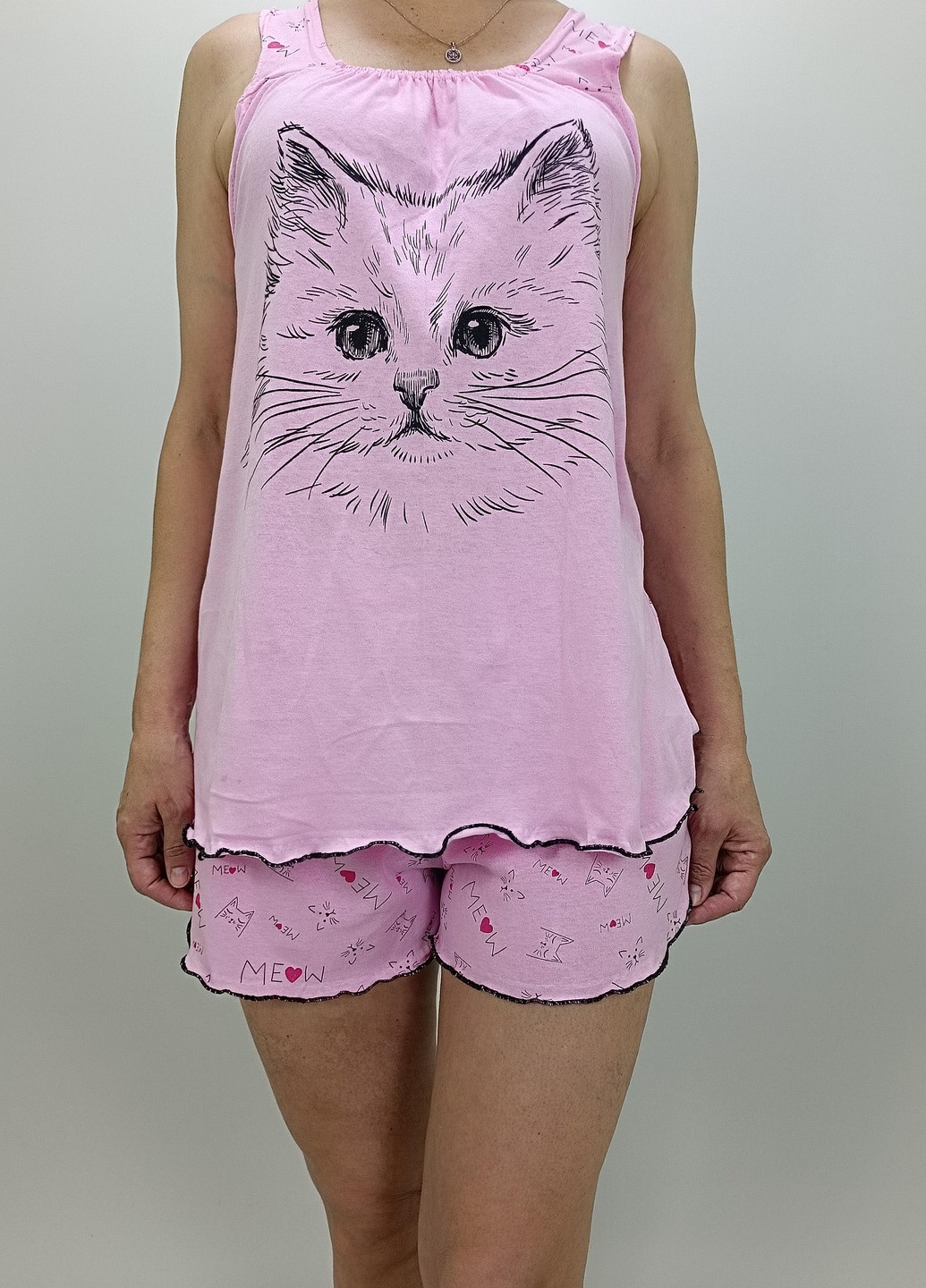 Темно-розовая всесезон пижама женская легкая котик р. 40 розовая (32392950-1) No Brand