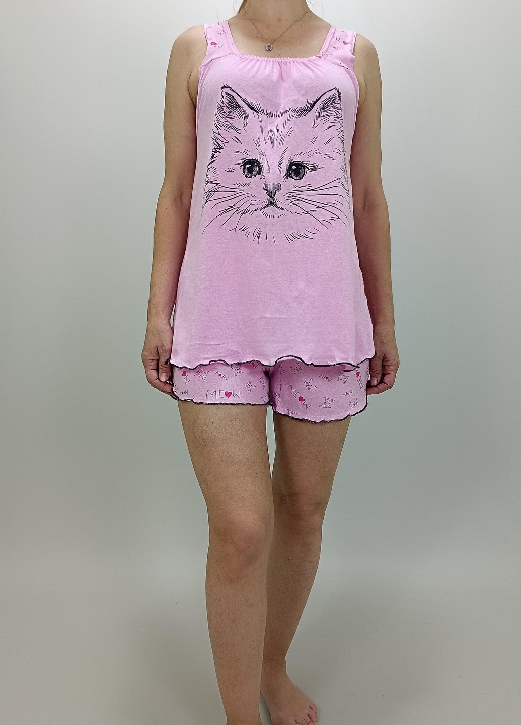 Темно-розовая всесезон пижама женская легкая котик р. 40 розовая (32392950-1) No Brand