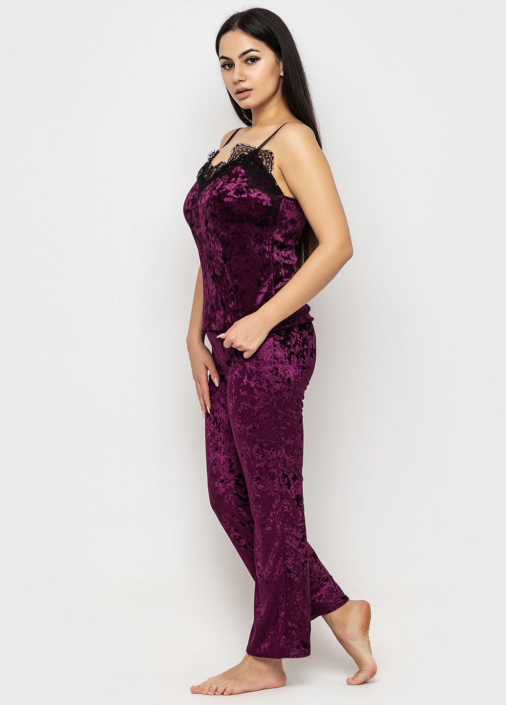 Фиолетовый демисезонный комплект (майка, брюки, халат) Ghazel