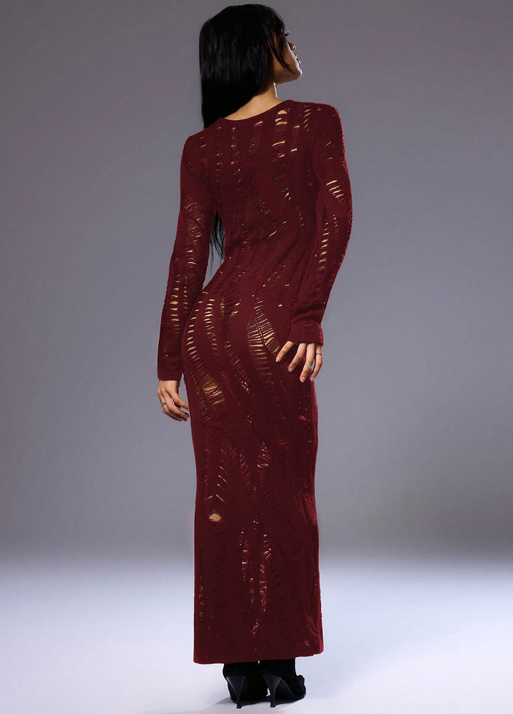 Бордовое кэжуал платье платье-свитер SHEIN однотонное