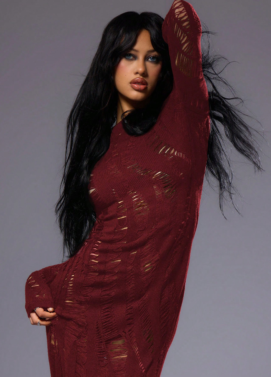 Бордовое кэжуал платье платье-свитер SHEIN однотонное