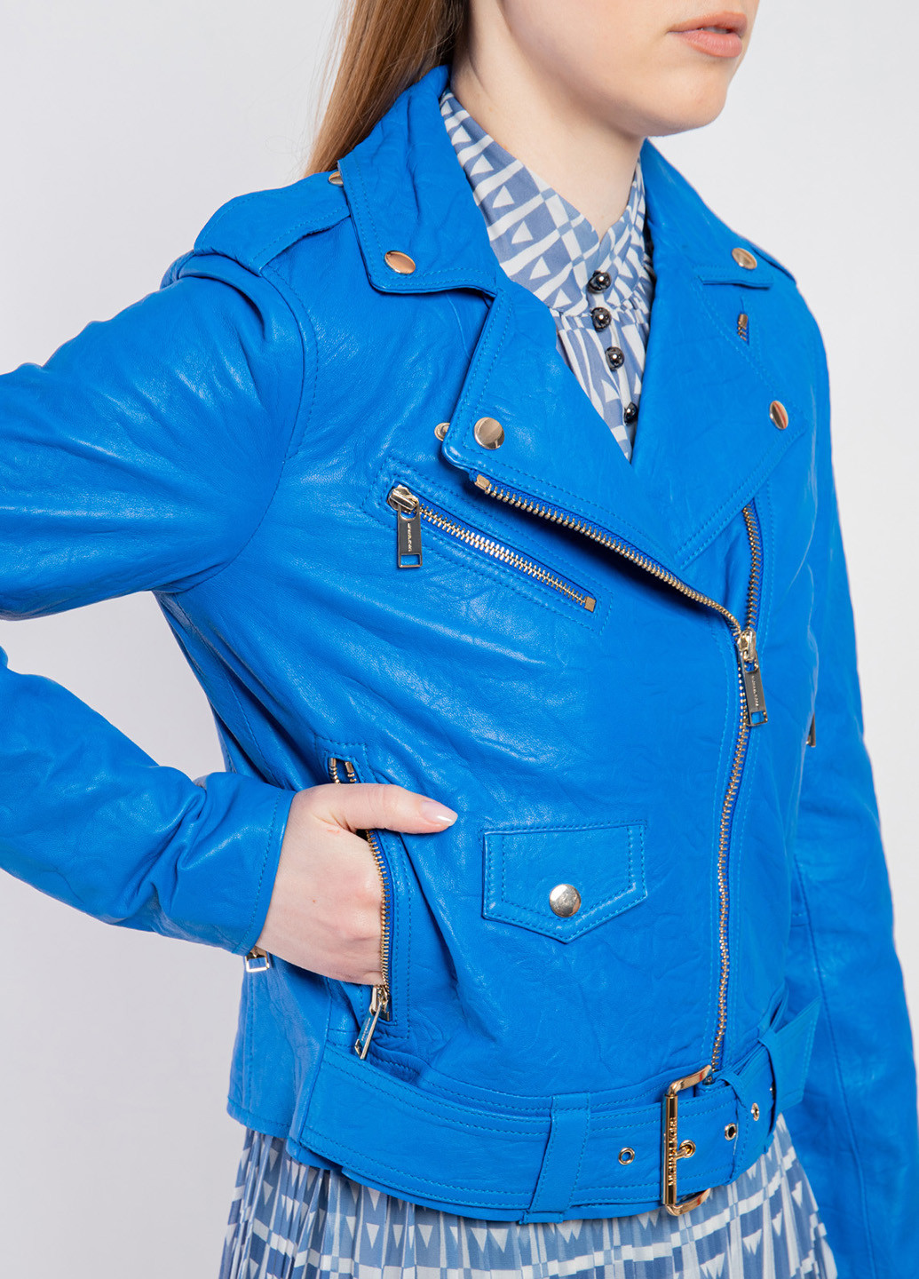 Синяя демисезонная куртка кожаная Michael Kors