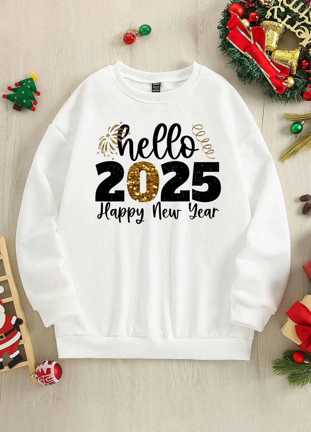 Белый свитшот SHEIN новогодний без декора (340304498)
