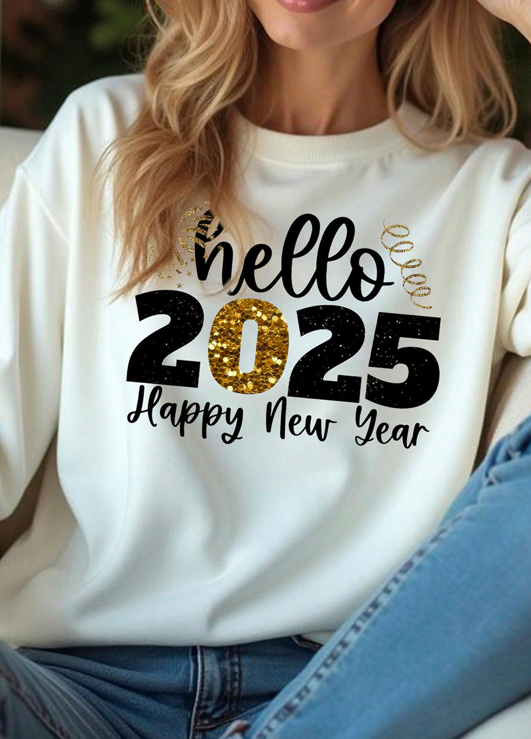 Белый свитшот SHEIN новогодний без декора (340304498)