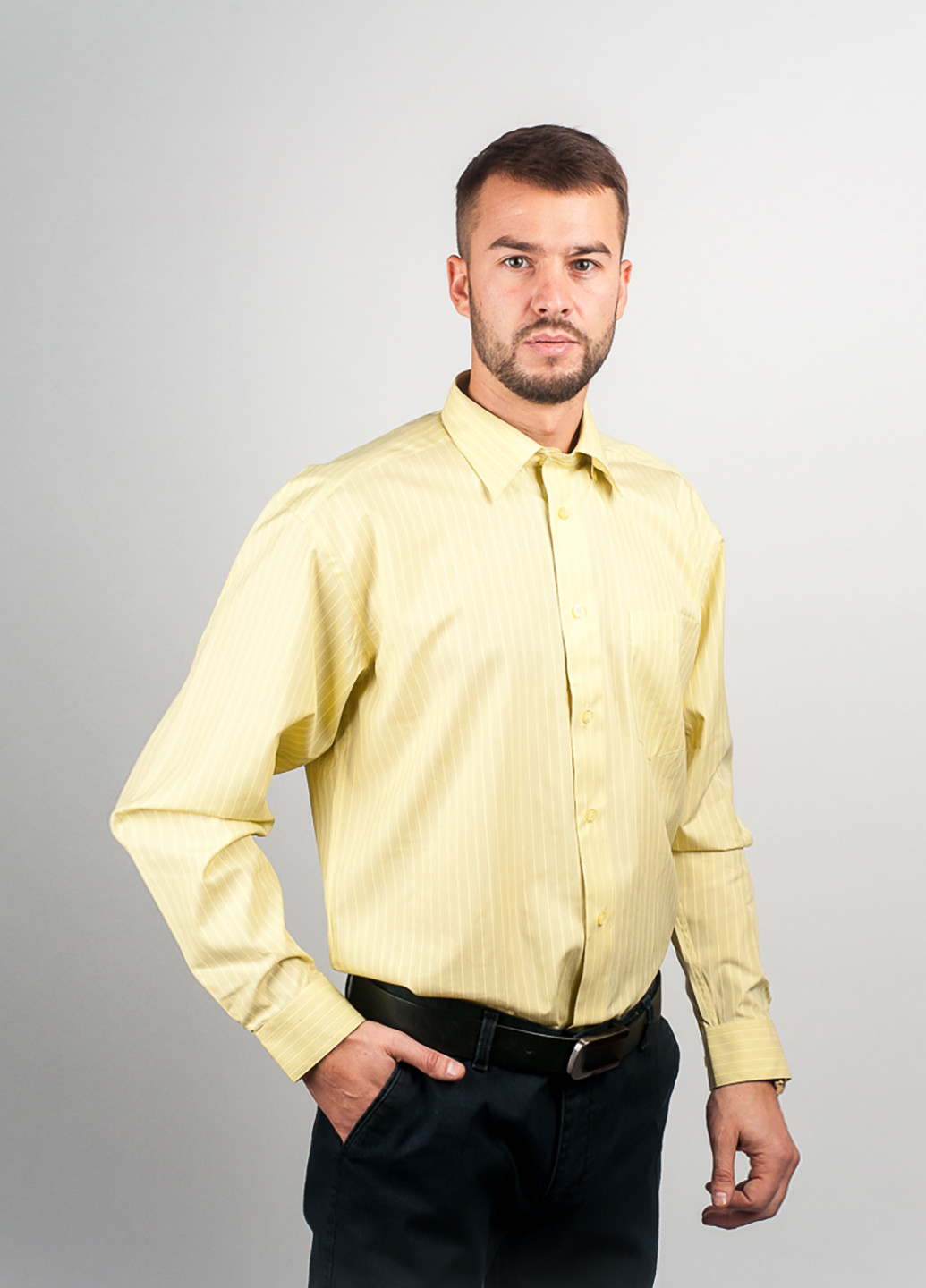 Желтая кэжуал рубашка в полоску Framzoni с длинным рукавом