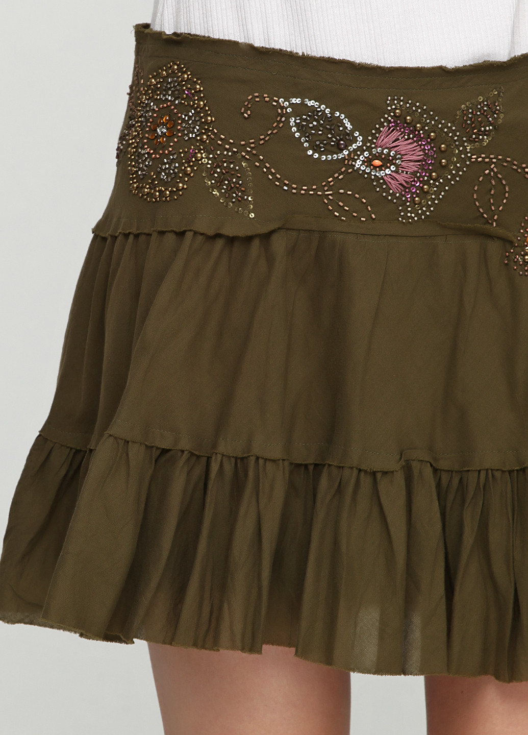 Оливковая кэжуал цветочной расцветки юбка P.A.R.O.S.H мини