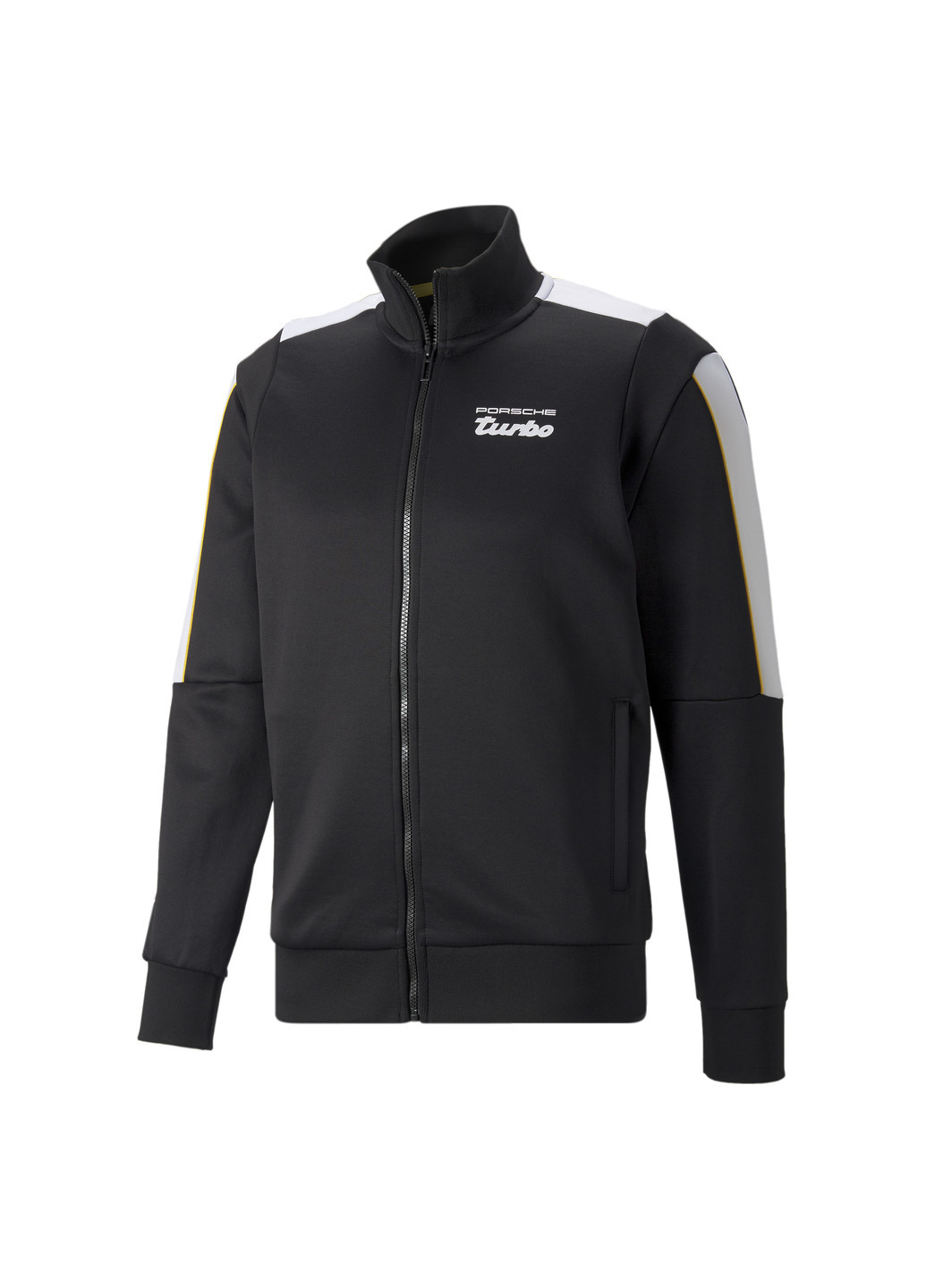 Олимпийка Porsche Legacy T7 Men's Track Jacket Puma однотонная чёрная спортивная хлопок, полиэстер, эластан