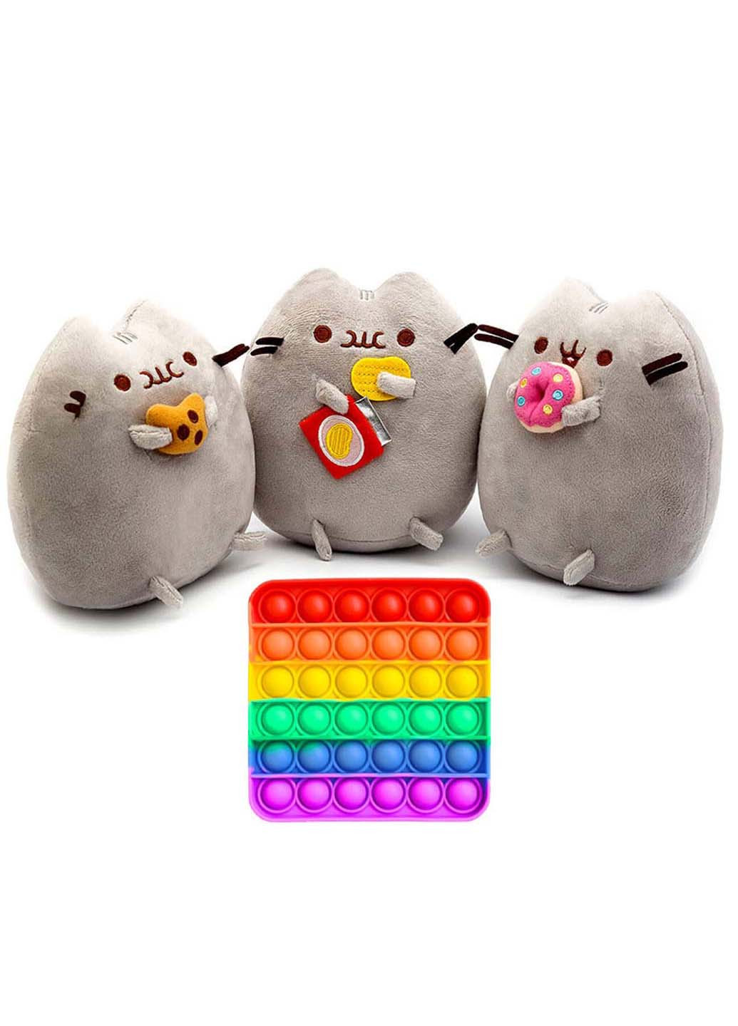 Комплект м'яких іграшок коти Пушин кет з трьох штук та іграшка антистрес Pop It квадрат VOLRO (256544223)