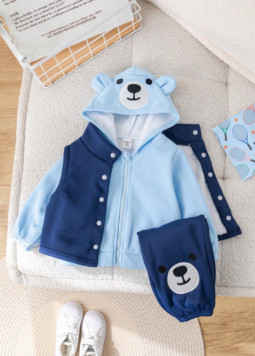 Комбинированный демисезонный комплект (худи, жилет, брюки) SHEIN