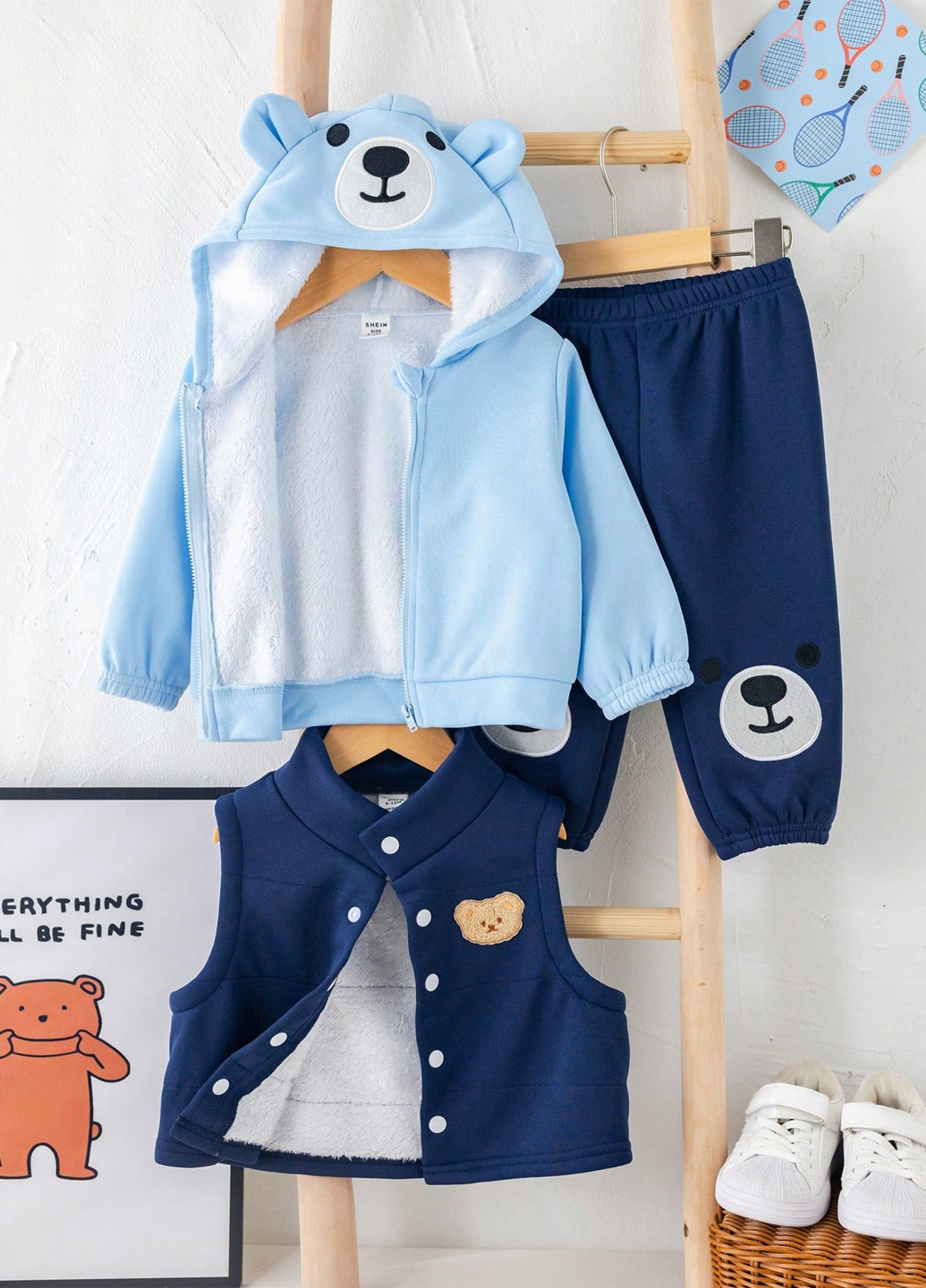 Комбинированный демисезонный комплект (худи, жилет, брюки) SHEIN