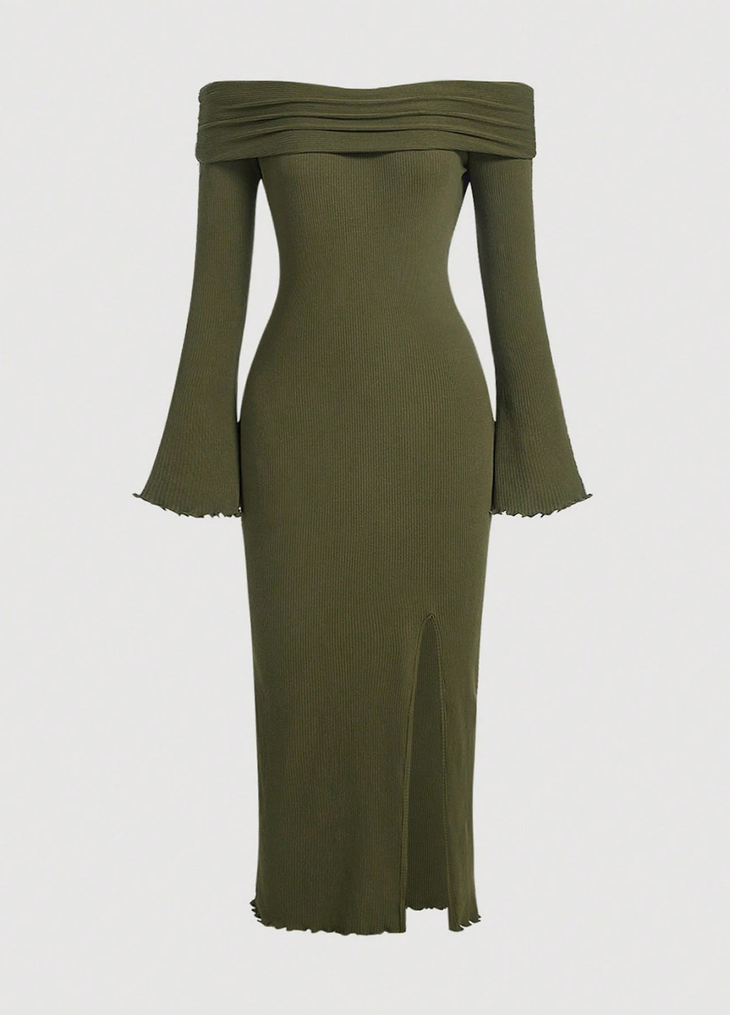 Оливковое (хаки) кэжуал платье с открытыми плечами SHEIN