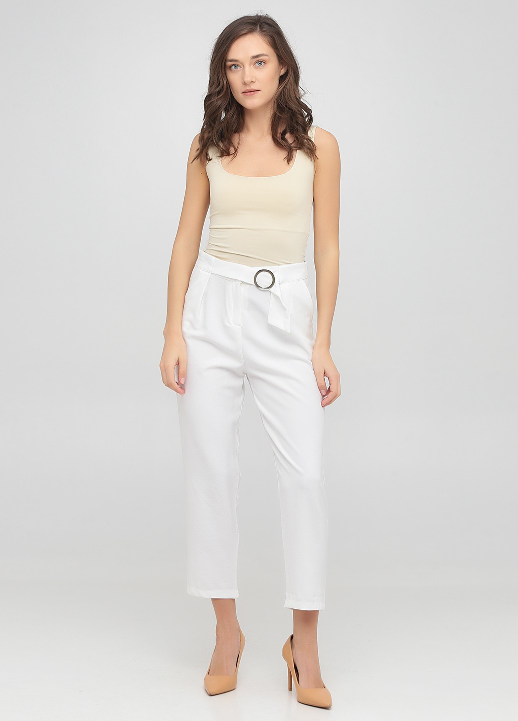 Белые кэжуал летние укороченные, прямые брюки Bebe Plus