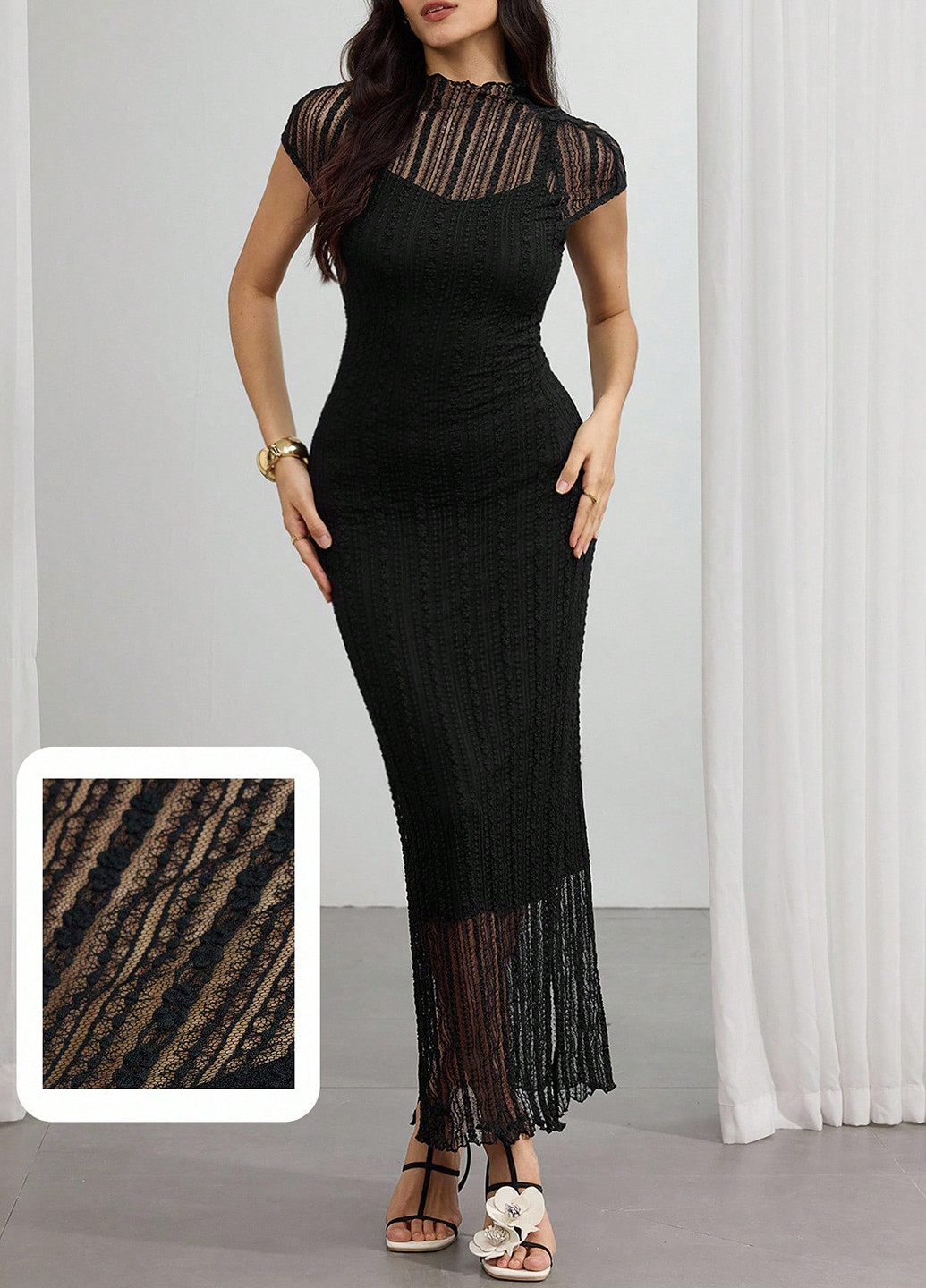 Черное вечернее платье силуэтная SHEIN однотонное