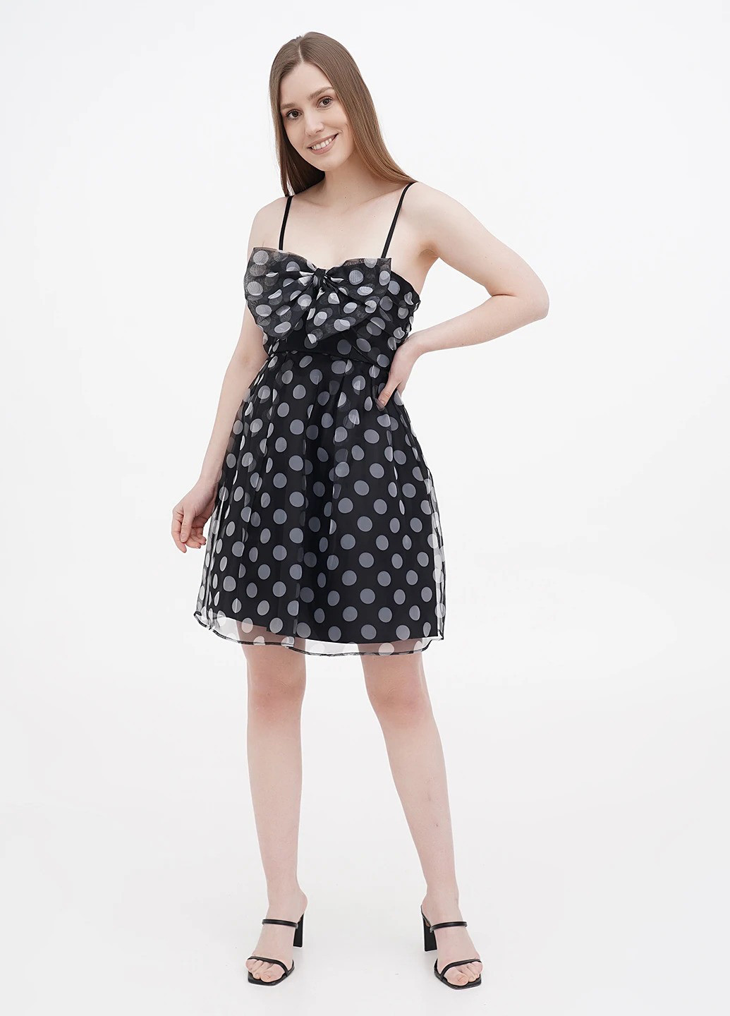 Чорна коктейльна, кежуал сукня дзвін Motivi в горошок