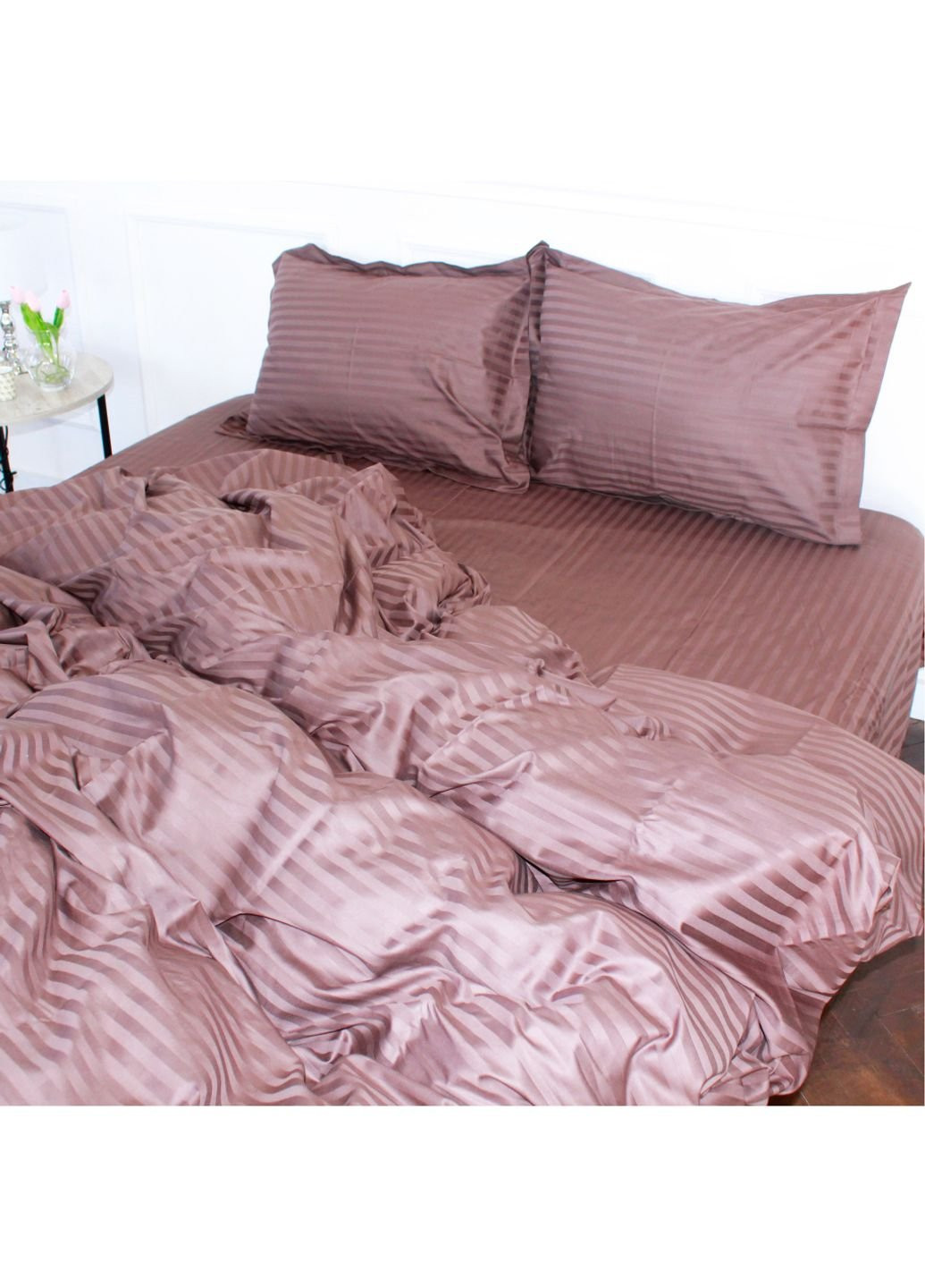 Постільна білизна Satin Stripe 30-0006 Dark Brown 2х143х210 (2200005249482) Mirson (254073120)
