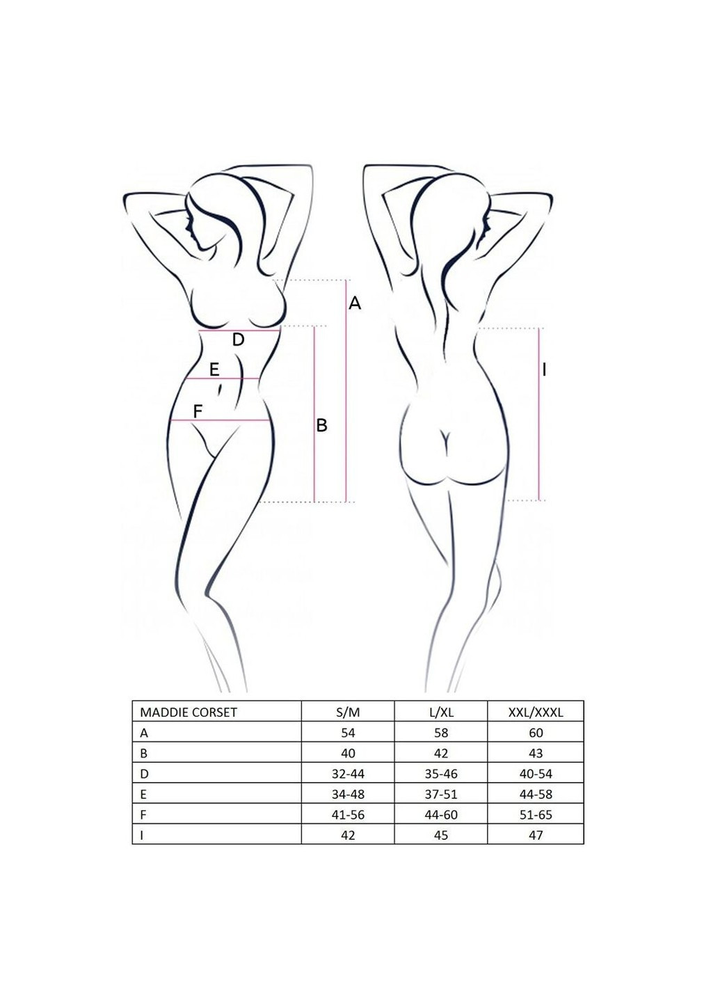 Корсет-сорочка з пажами MADDIE CORSET black XXL/XXXL -, трусики Passion (255457855)