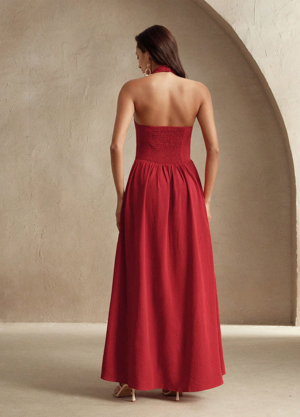 Красное вечернее платье клеш, с открытой спиной SHEIN с цветочным принтом