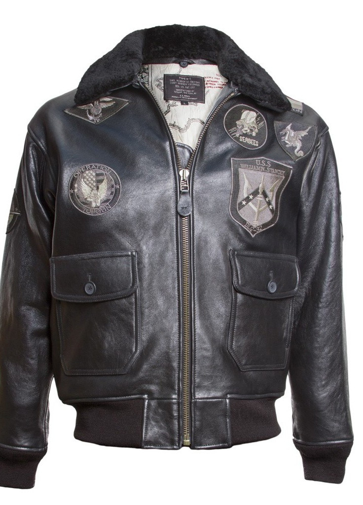 Черная демисезонная кожаная летная куртка offical signature series jacket topgun1 (black) Top Gun