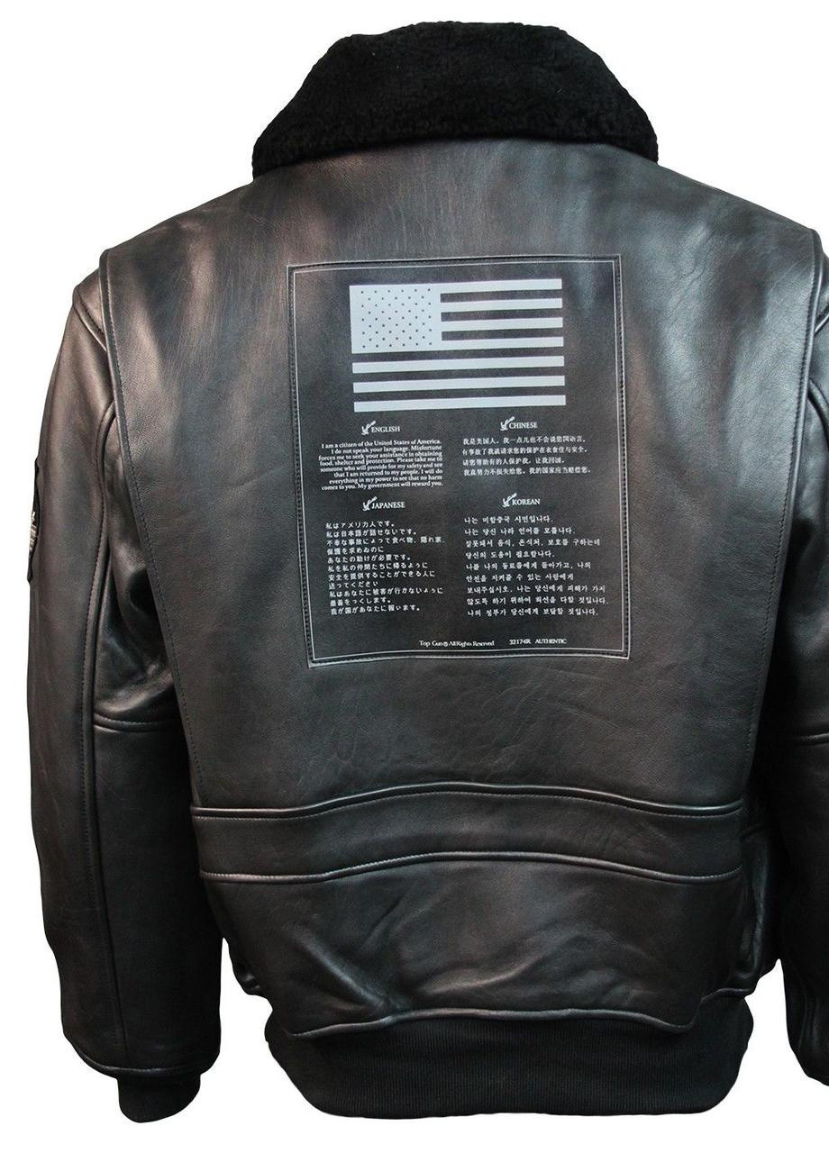Чорна демісезонна шкіряна льотна куртка offical signature series jacket topgun1 (black) Top Gun