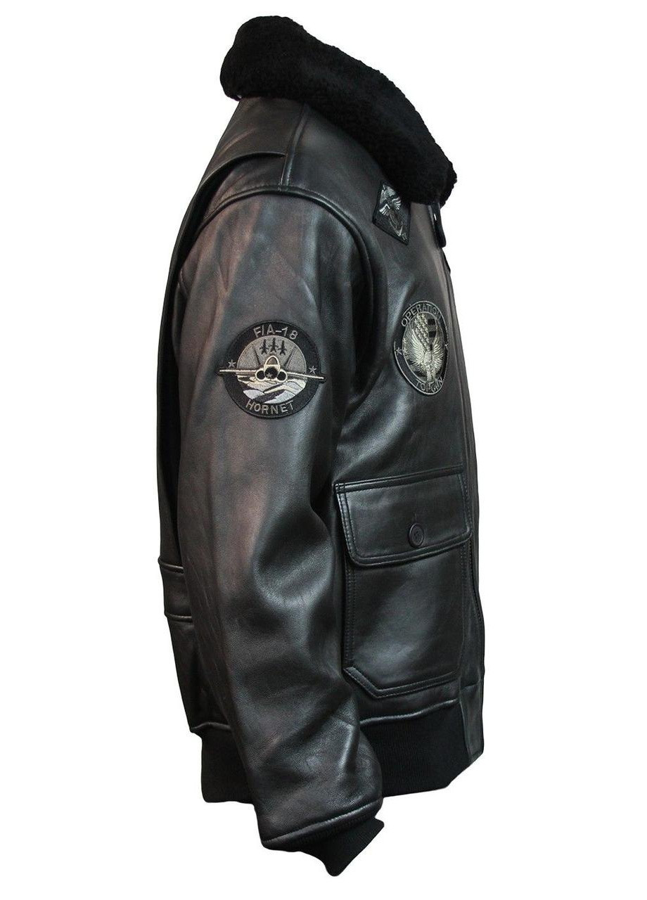 Чорна демісезонна шкіряна льотна куртка offical signature series jacket topgun1 (black) Top Gun