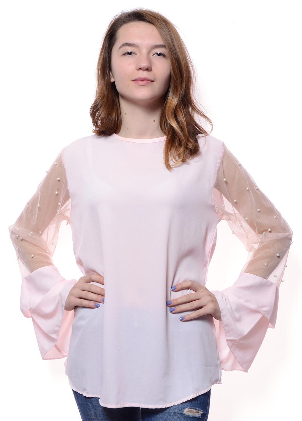 Бледно-розовая демисезонная блуза Rossana