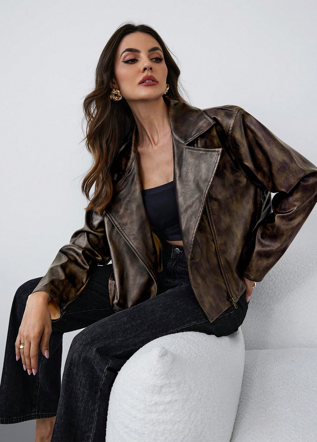 Коричневая демисезонная куртка косуха SHEIN