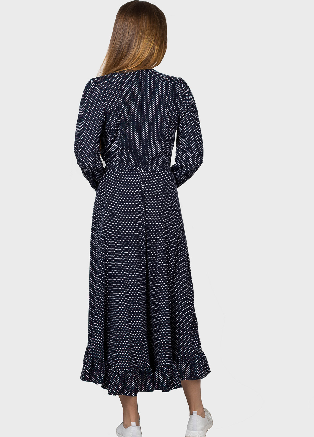 Темно-синее кэжуал платье на запах O`zona milano в горошек