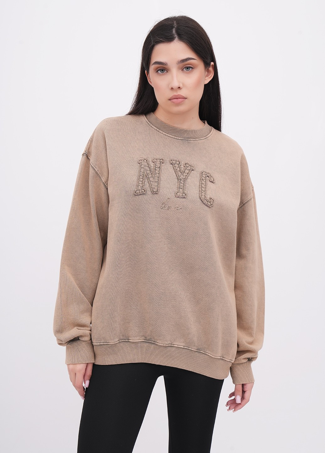 Бежевий світшот EQUILIBRI варенка вишивка, нашивки (341745087)