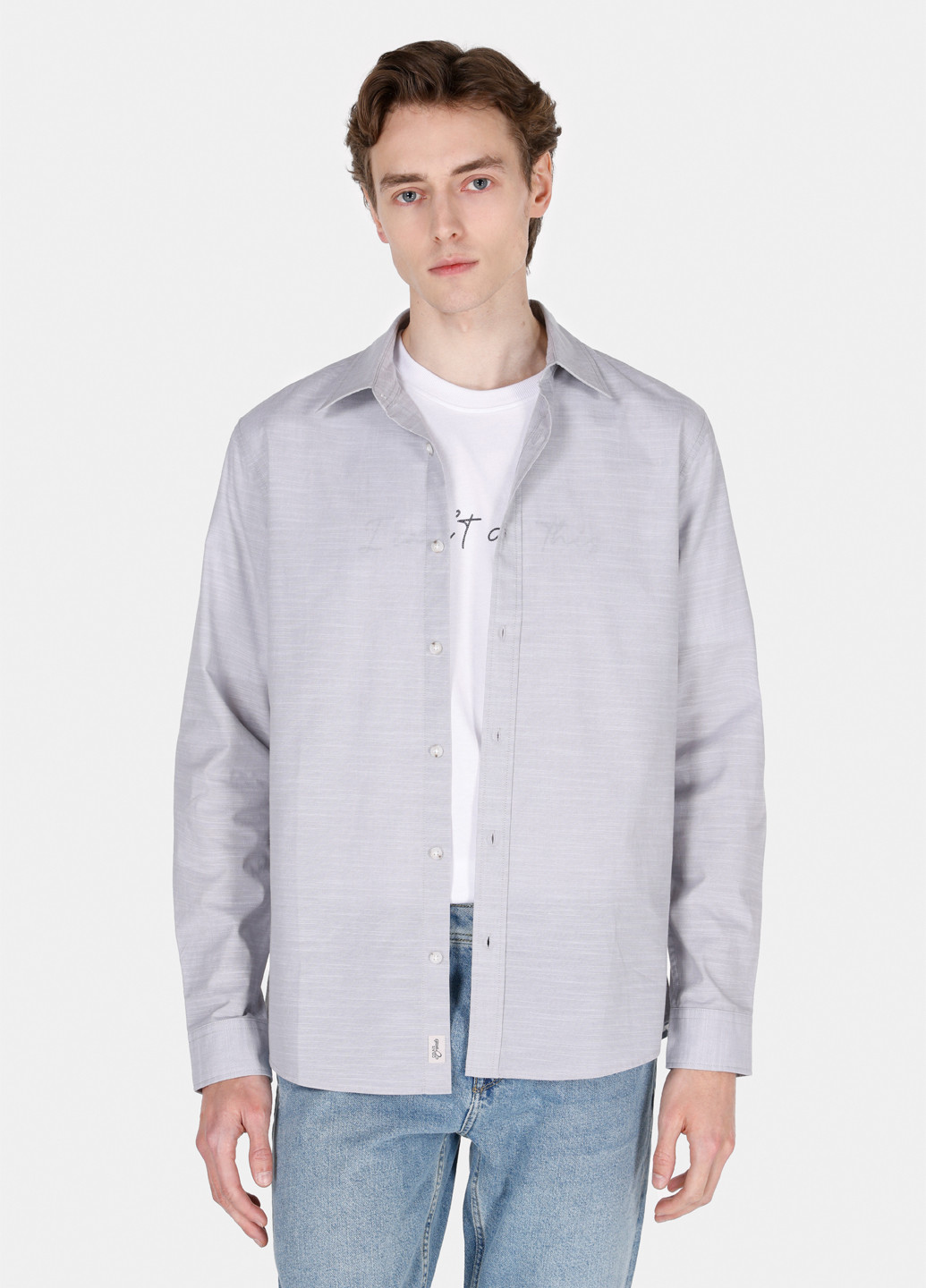 Светло-серая кэжуал, классическая рубашка однотонная Colin's