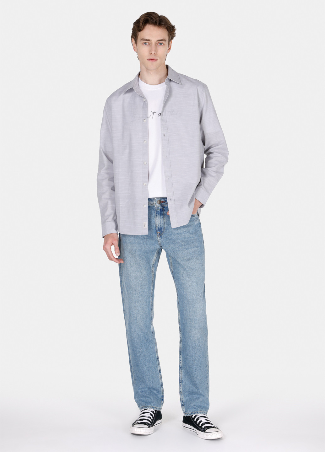 Светло-серая кэжуал, классическая рубашка однотонная Colin's