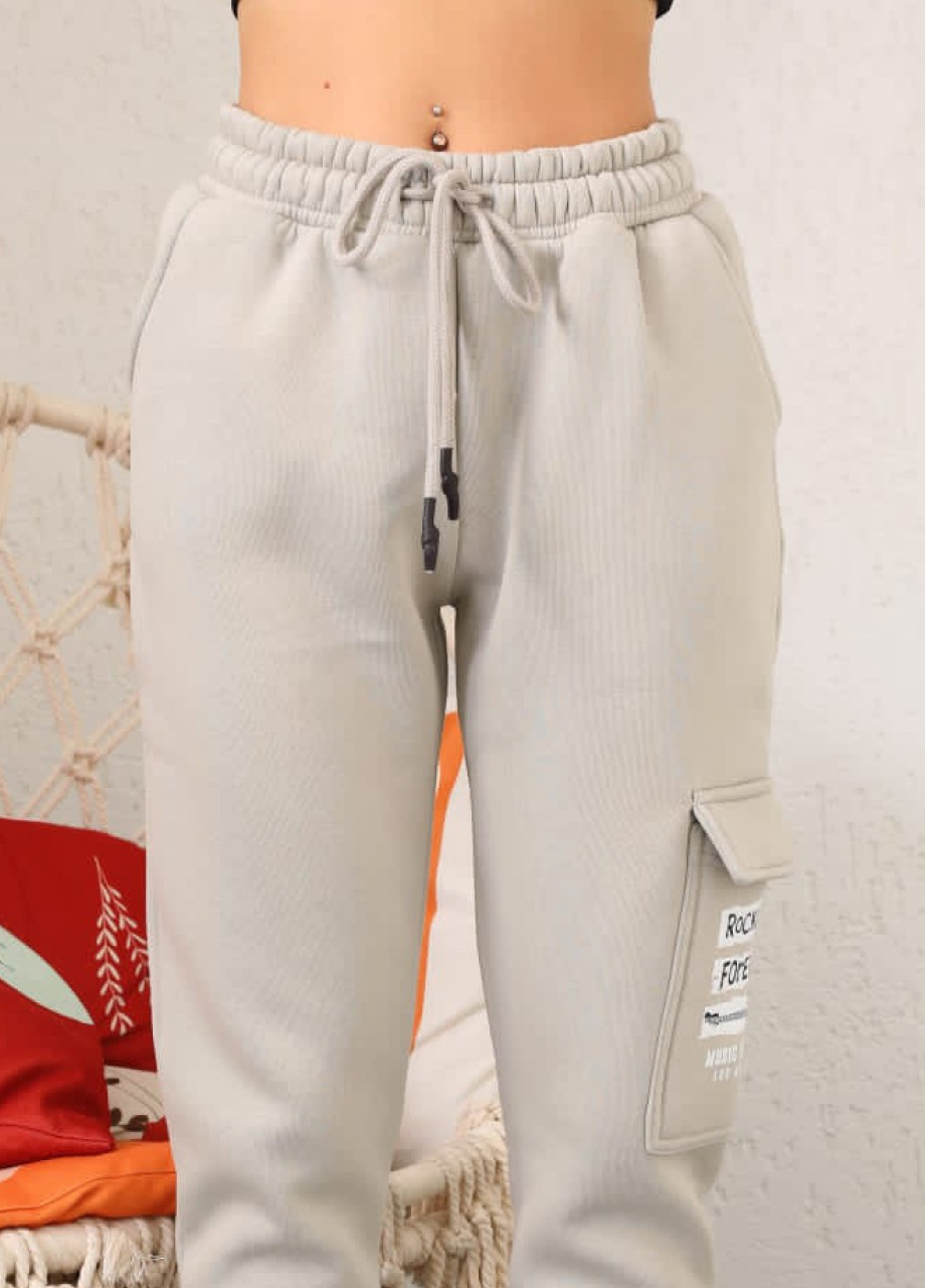 Спортивные штаны женские на флисе серые теплые MDG свободная (254091026)
