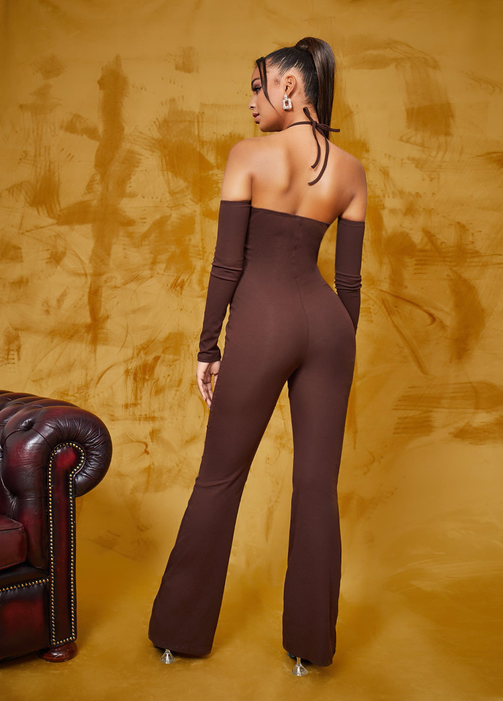 Комбінезон SHEIN комбінезон-брюки однотонний коричневий кежуал бавовна, тринитка