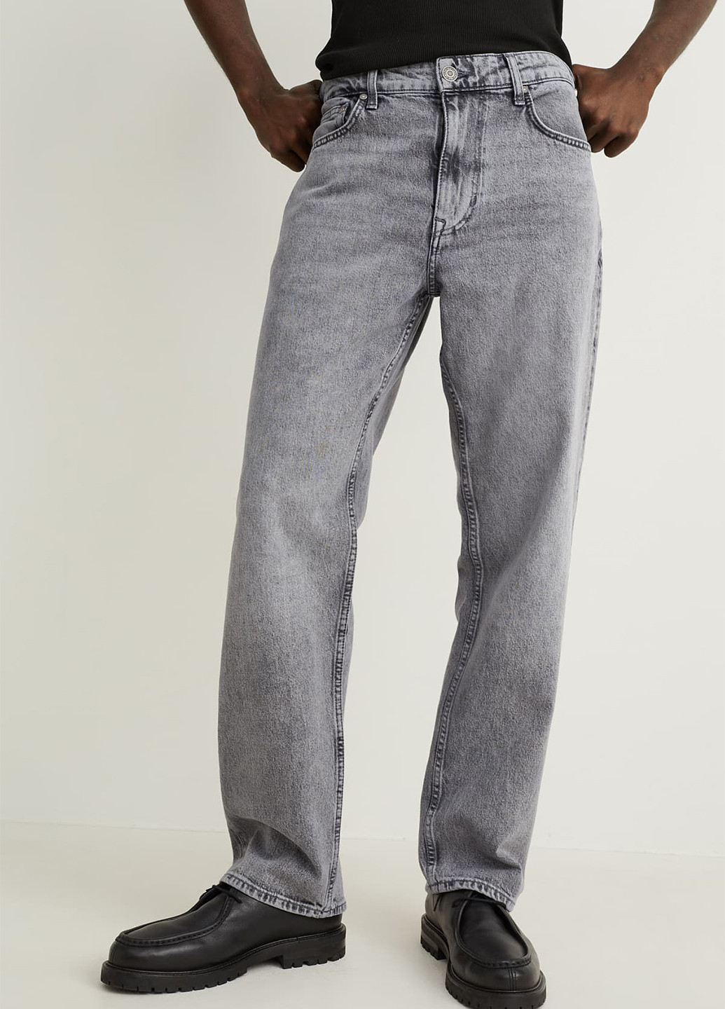 Серые демисезонные прямые, мешковатые джинсы C&A