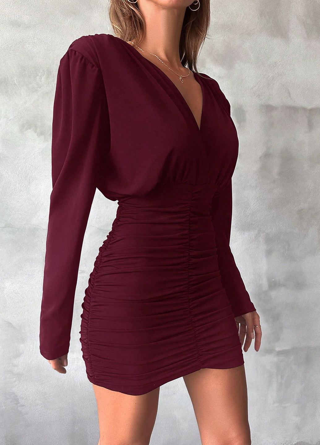 Бордовое деловое, кэжуал платье силуэтная, на запах SHEIN однотонное