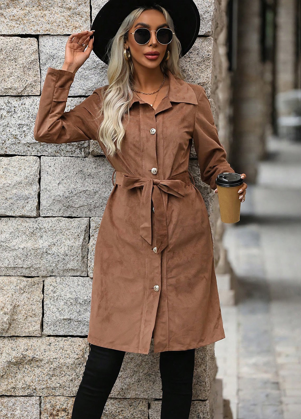 Светло-коричневое демисезонное Пальто однобортное SHEIN