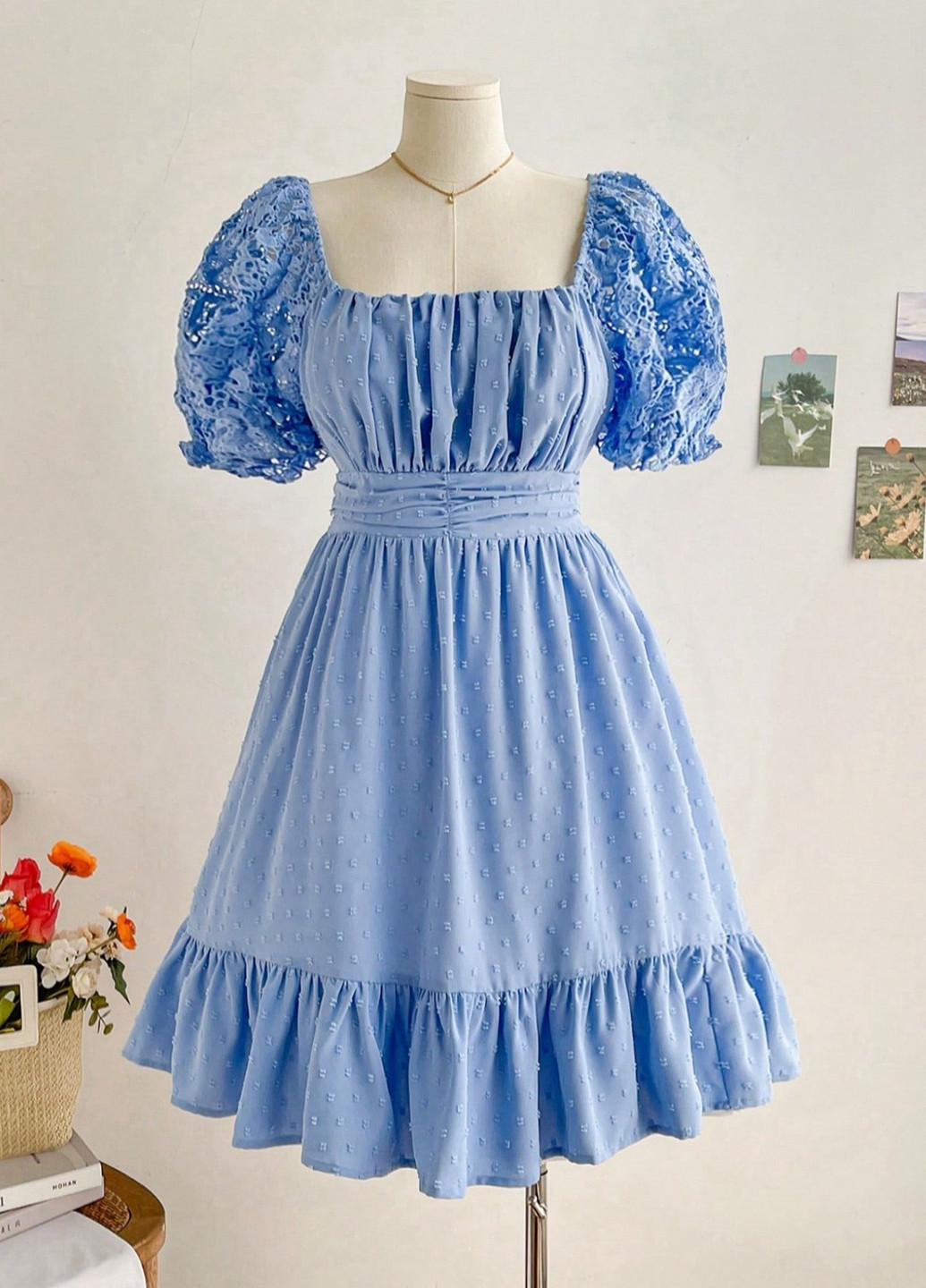 Синее вечернее платье клеш SHEIN однотонное