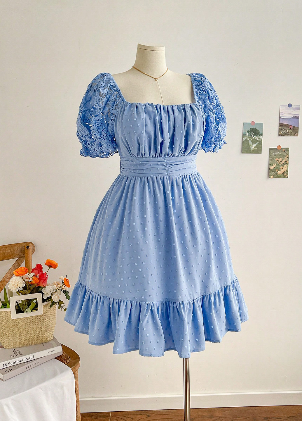 Синее вечернее платье клеш SHEIN однотонное