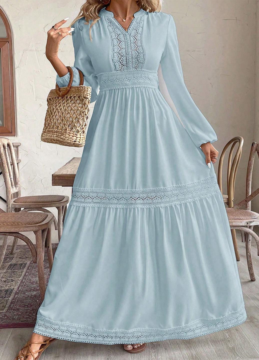 Серо-голубое вечернее платье а-силуэт SHEIN однотонное